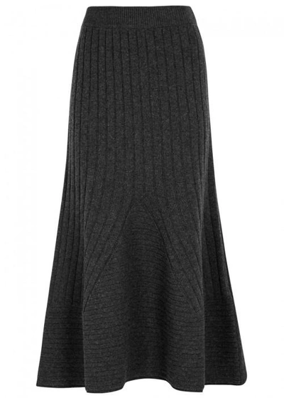 Shop Stella Mccartney Charcoal Ribbed Wool Midi Skirt