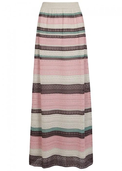 Shop M Missoni Striped Metallic-knit Maxi Skirt In Multicoloured