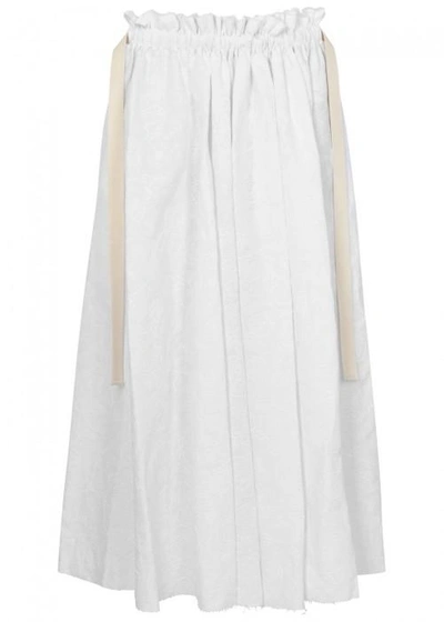 Shop Loewe White Broderie Anglaise Midi Skirt