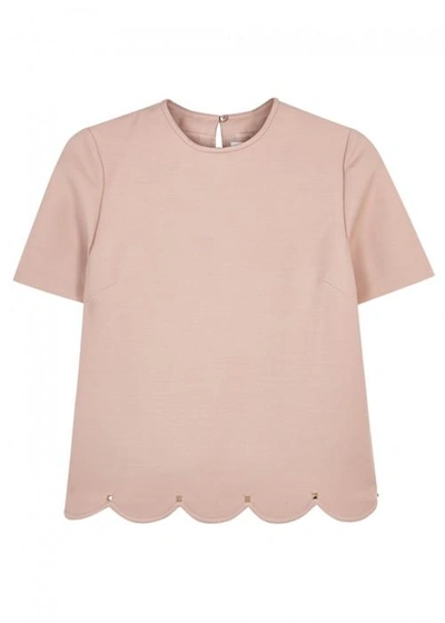 Shop Valentino Blush Scalloped Wool Blend Top In Light Pink