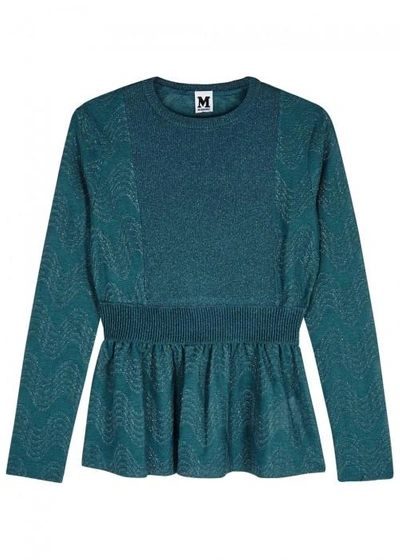 Shop M Missoni Teal Metallic-knit Top