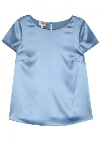 Shop Armani Collezioni Blue Silk Top In Light Blue