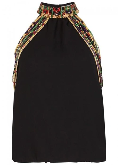 Shop Alice And Olivia Breslin Bead-embellished Chiffon Top In Black