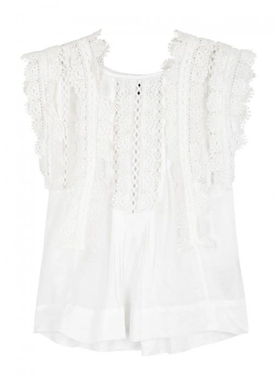 Shop Isabel Marant Nandy Crochet-trimmed Gauze Top In White