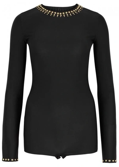 Shop Maison Margiela Black Stud-embellished Jersey Bodysuit