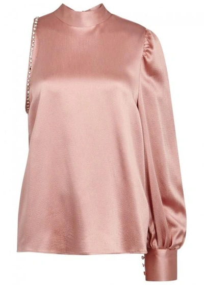 Shop Msgm Pink Embellished One-shoulder Blouse