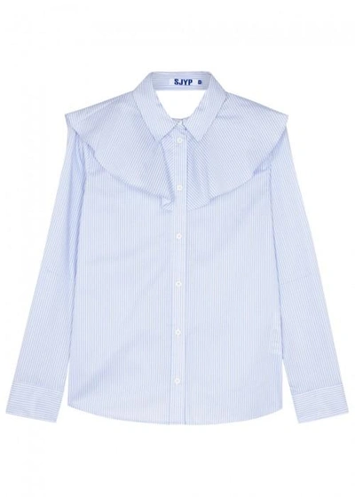 Shop Sjyp Striped Open-back Cotton Shirt In Blue