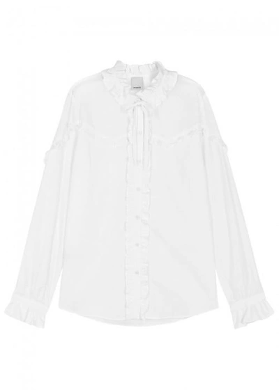 Shop Pinko Daytona White Ruffle-trimmed Cotton Shirt