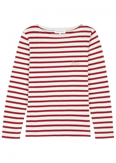 Shop Maison Labiche Cherie Striped Cotton Top In Red And White