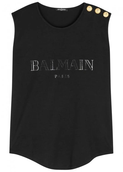 Shop Balmain Black Logo-print Cotton Tank