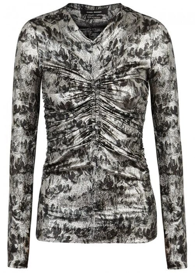 Shop Isabel Marant Diego Floral Lamé Top In Silver