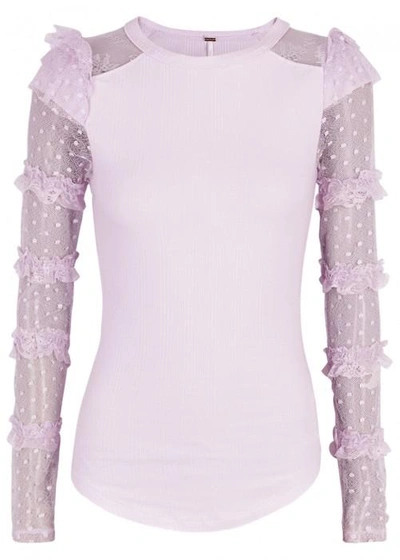 Shop Free People Kiss Kiss Lilac Ruffle-trimmed Top In Light Pink