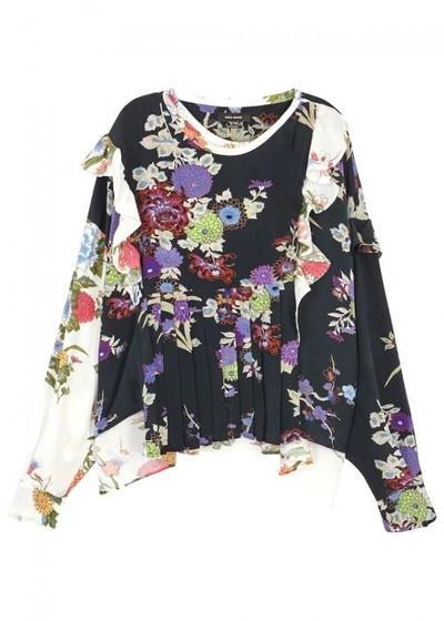 Shop Isabel Marant Inny Floral-print Silk Wrap Top In Black