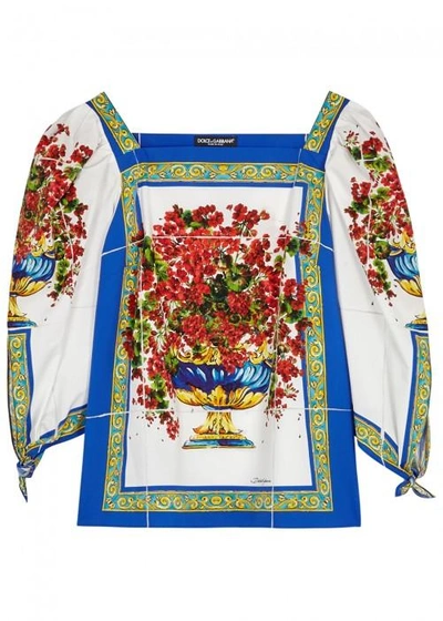 Shop Dolce & Gabbana Printed Cotton Poplin Top In Multicoloured