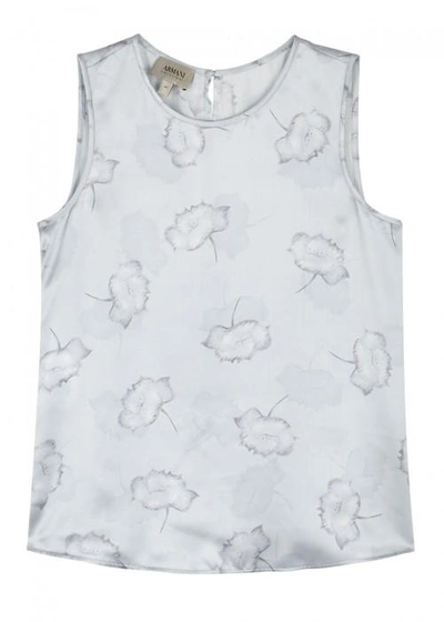 Shop Armani Collezioni Grey Floral-print Silk Top In Light Grey