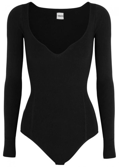 Shop Khaite Odette Black Stretch Wool Bodysuit
