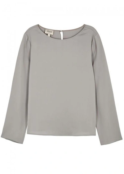 Shop Armani Collezioni Grey Stretch Silk Crepe Top In Light Grey