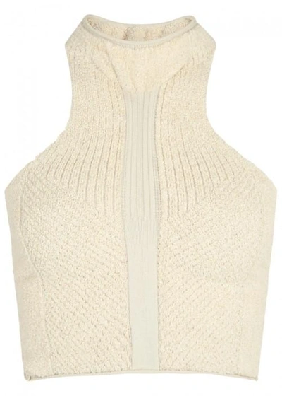 Shop Yeezy Cropped Racer-back Stretch Bouclé Top In Cream