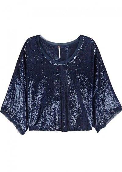 Shop Free People Champagne Dreams Sequin Top In Navy