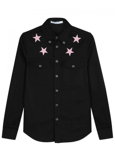 Shop Givenchy Black Star-appliquéd Denim Shirt