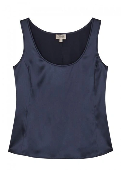 Shop Armani Collezioni Midnight Blue Stretch Silk Tank In Navy