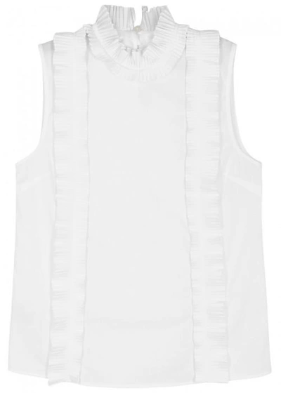 Shop Pinko Sirion Ruffle-trimmed Cotton Top In White