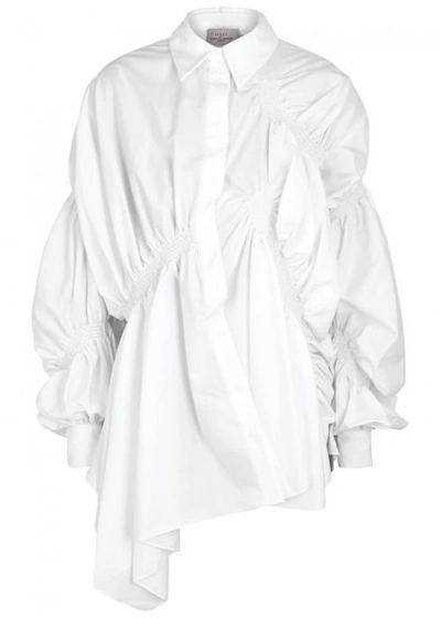 Shop Preen By Thornton Bregazzi Rafe White Shirred Cotton Shirt