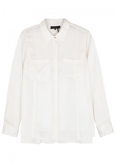 Shop Dkny Ivory Stretch Silk Shirt In White And Black