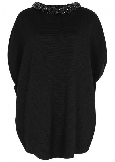 Shop Armani Collezioni Black Bead-embellished Jersey Top