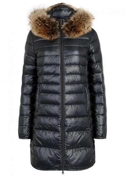Shop Duvetica Ociroe Grey Fur-trimmed Shell Jacket In Charcoal