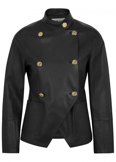 Shop Loewe Double-breasted Leather And Linen Jacket In Black