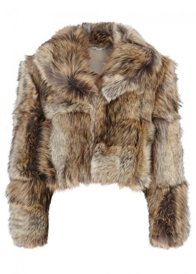 Shop Stella Mccartney Brown Cropped Faux Fur Jacket In Grey