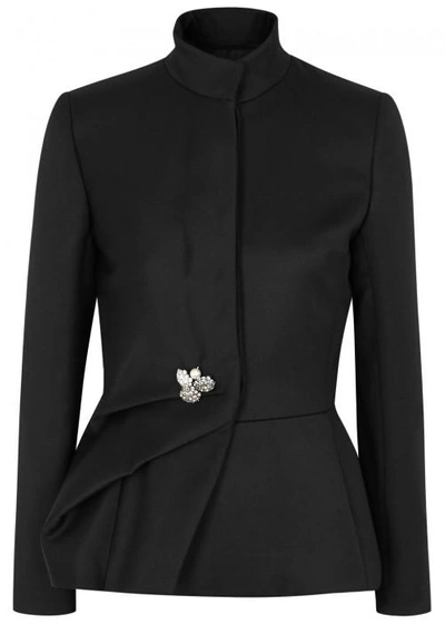 Shop Lanvin Black Brooch-embellished Wool Blazer