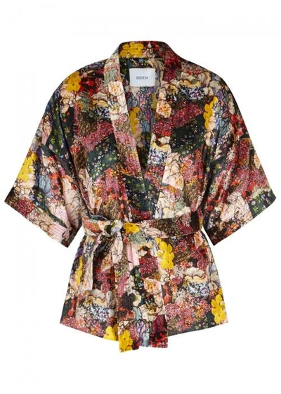 Shop Erdem Zeta Printed Velvet Kimono Jacket In Pink
