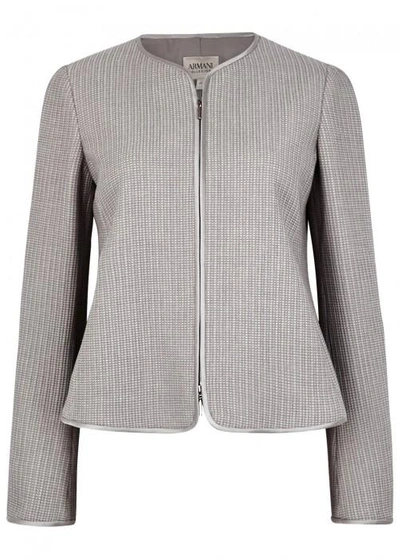 Shop Armani Collezioni Grey Textured Cotton Blend Jacket In Light Grey