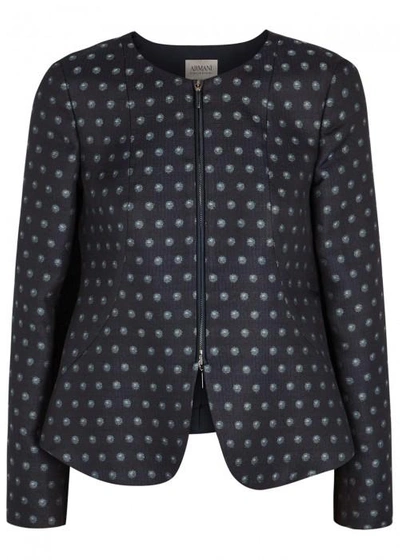 Shop Armani Collezioni Navy Spot-jacquard Jacket