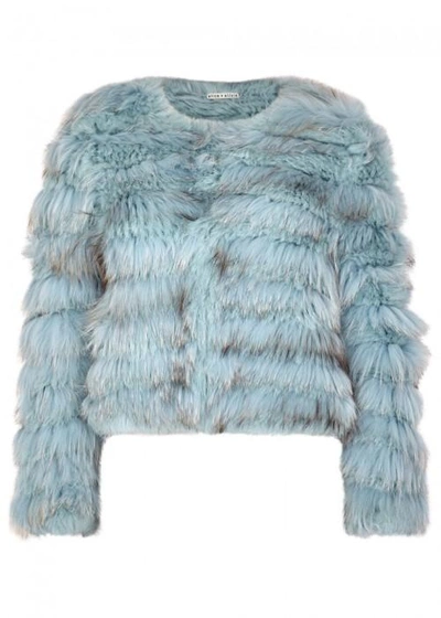 Shop Alice And Olivia Fawn Blue Cropped Fur Jacket In Light Blue