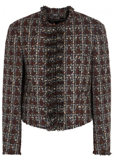 Shop Isabel Marant Fania Checked Tweed Jacket In Burgundy