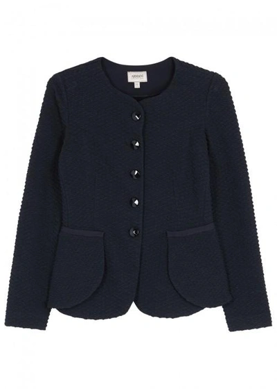 Shop Armani Collezioni Navy Waffle-knit Jacket