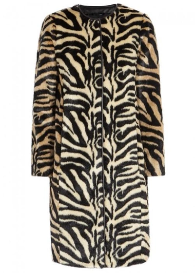 Shop Stand Studio Claire Zebra-print Faux Fur Coat In Black