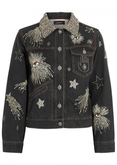 Shop Isabel Marant Eloise Embellished Denim Jacket In Dark Grey