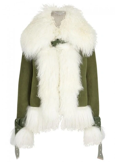 Shop Monse Green Suede And Shearling Jacket In Olive