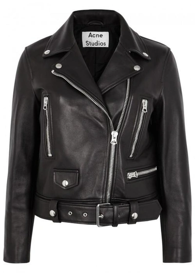 Shop Acne Studios Mock Slim Leather Biker Jacket In Black