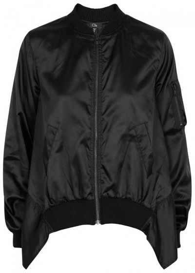 Shop Clu Black Flared Satin Bomber Jacket