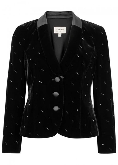 Shop Armani Collezioni Black Embellished Velvet Blazer