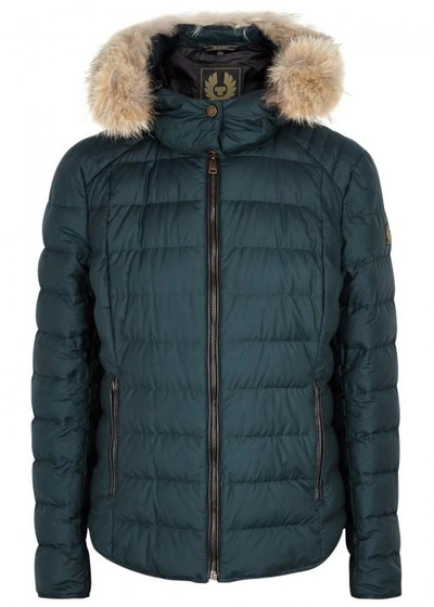 Shop Belstaff Avedon Teal Fur-trimmed Quilted Jacket