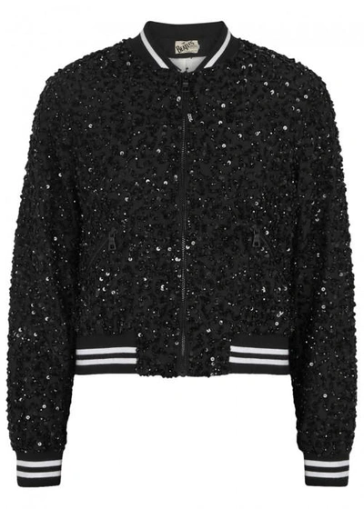 Shop Alice And Olivia A+o X The Beatles Lonnie Sequinned Bomber Jacket In Black And White