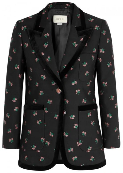 Shop Gucci Black Floral-jacquard Blazer