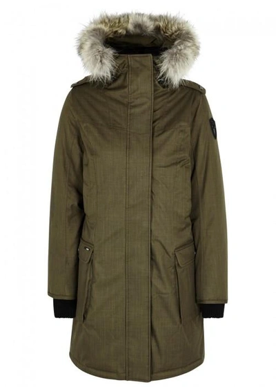 Shop Nobis Abby Fur-trimmed Herringbone Parka In Dark Green