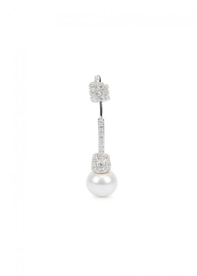 Shop Apm Monaco Crystal And Pearl-embellished Earcuff In Silver